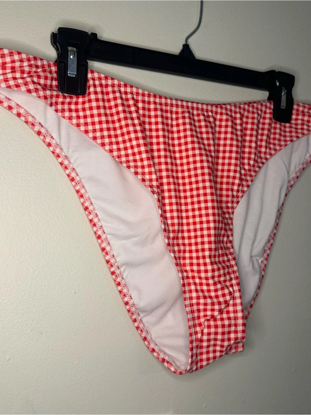No Boundaries Womens XL Cheeky High Leg Bikini Bottom Red Gingham Stretch NEW